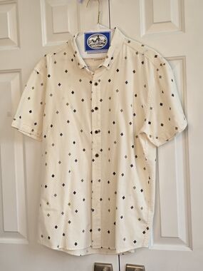 Zanerobe Cream Short-Sleeve Button-Down with Diamond Print
